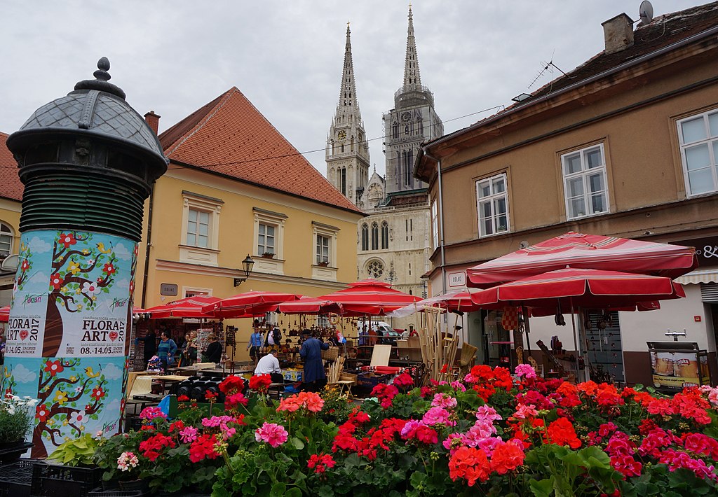 Flower and handcraft market at Square Opatovina in Zagreb, Croatia