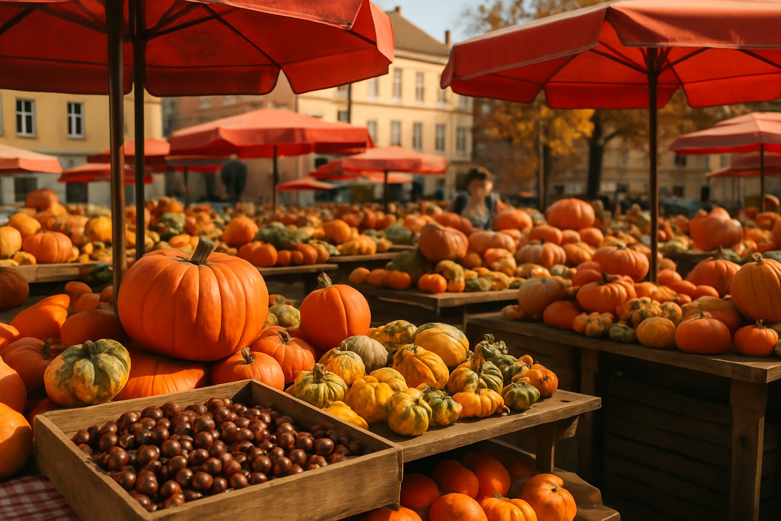 autumn farmers market pumpkins chestnuts